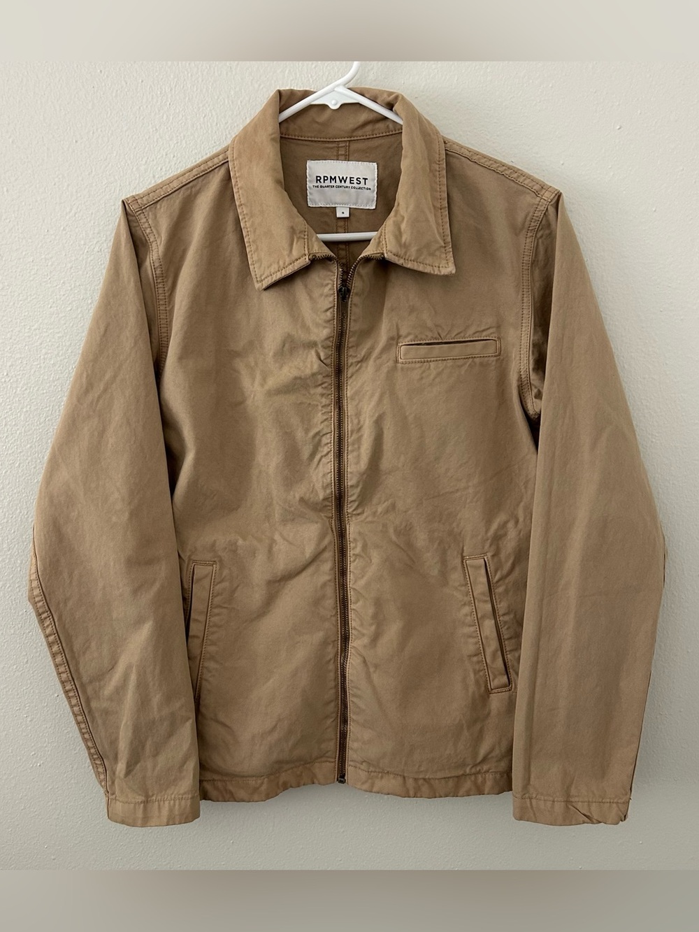 RPM WEST Full Zip Khaki Tan Utility Jacket Mens M Canvas Workwear Outdoor Cotton
